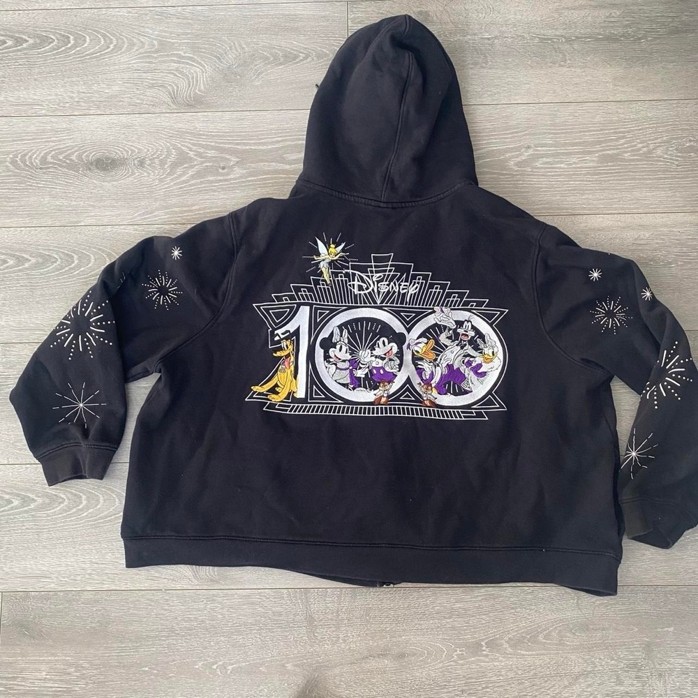 Black Disney 100th Anniversary Zip Up Hoodie size 3XL Mickey Mouse and friends